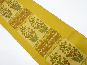 縞に草花模様織出し袋帯